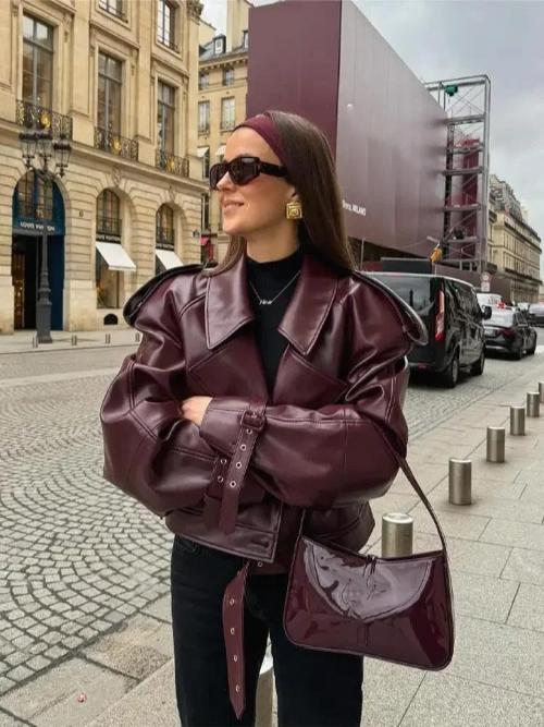 Nola | Veste en Cuir Élégante avec Détails de Luxe aux Épaules