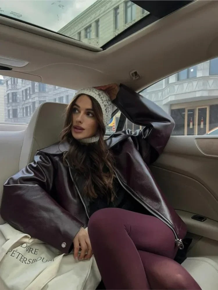 Nola | Veste en Cuir Élégante avec Détails de Luxe aux Épaules